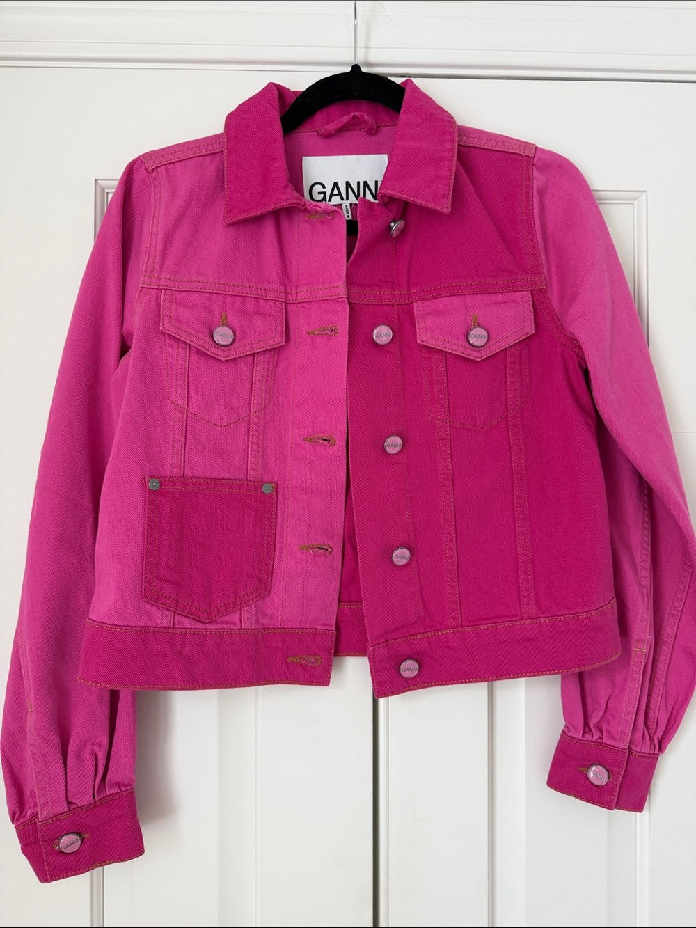 Ganni Camy denim jacket XS like new | Ganni Pink denim jacket out of stock